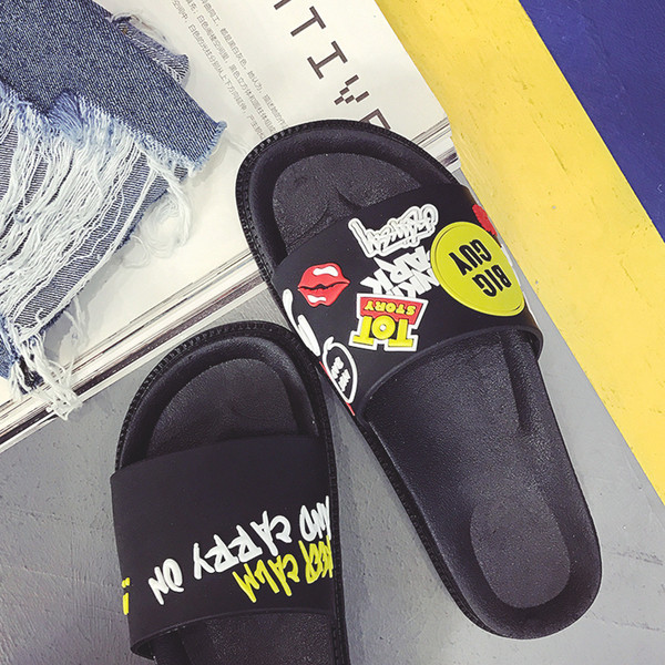 Страхотни рисувани дамски черни чехли