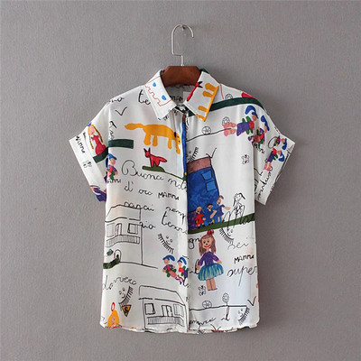 Страхотна спортно-елегантна дамска риза в два цвята с июстрации