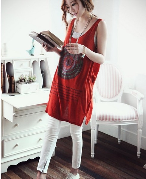 Дълъг дамски потник тип туника с индийска орнаментика