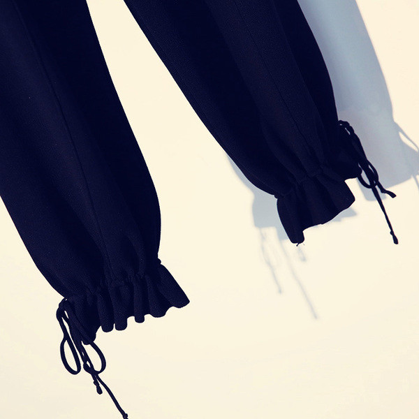 Дамски еластичен ежедневен панталон с връзки