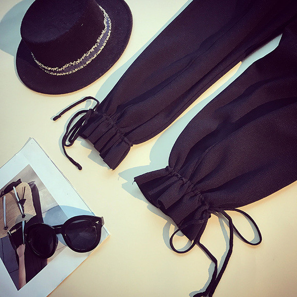 Дамски еластичен ежедневен панталон с връзки