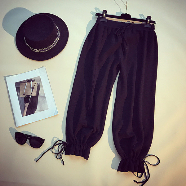 Дамски еластичен ежедневен панталон с връзки