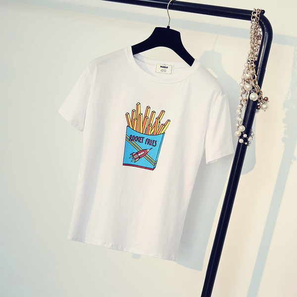 Καλοκαίρι κοντό μανίκι με πολύχρωμες κινούμενες εφαρμογές - Λευκό