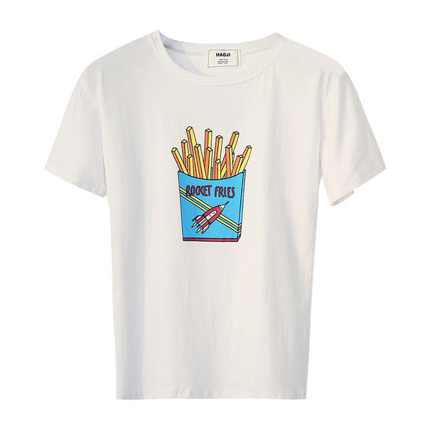 Καλοκαίρι κοντό μανίκι με πολύχρωμες κινούμενες εφαρμογές - Λευκό