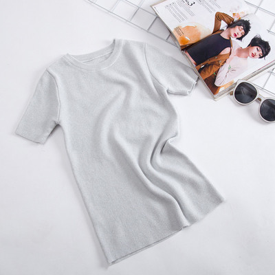 Еластичен летен дамски къс ръкав тип пуловер в няколко цвята