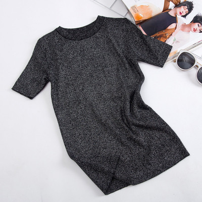 Еластичен летен дамски къс ръкав тип пуловер в няколко цвята