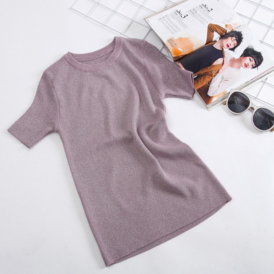 Еластичен летен дамски къс ръкав тип пуловер в няколко цвята