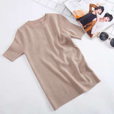 Еластичен летен дамски къс ръкав тип пуловер в няколко цвята