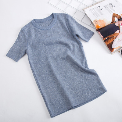 Еластичен летен дамски къс ръкав тип пуловер в няколко цвята