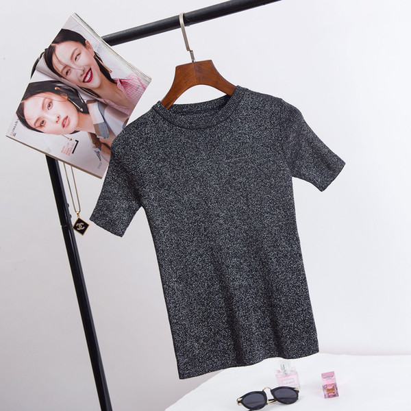 Еластичен летен дамски къс ръкав тип пуловер в няколко цвята