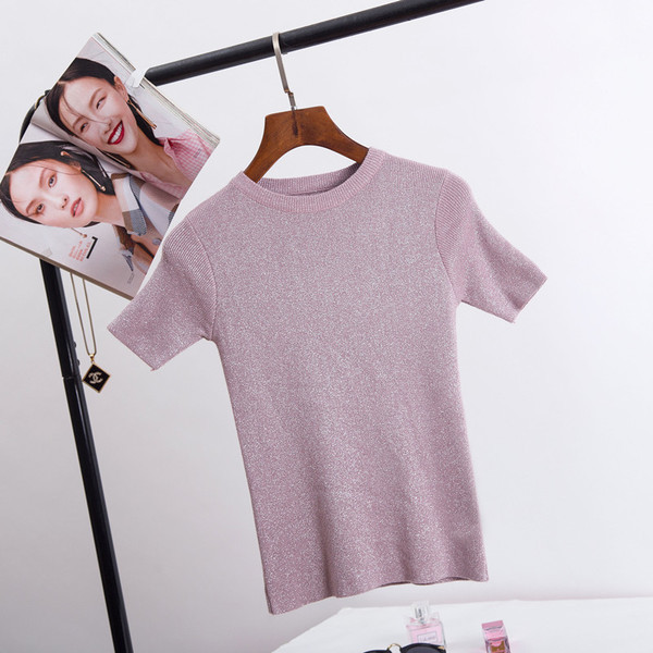 Еластичен летен дамски къс ръкав тип пуловер в няколко цвята