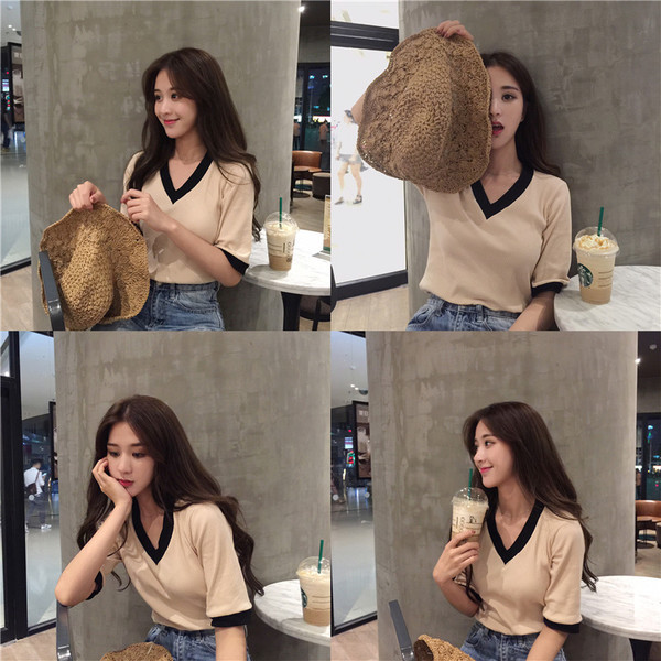 Еластична дамска блуза с V-образно деколте - светла и тъмна