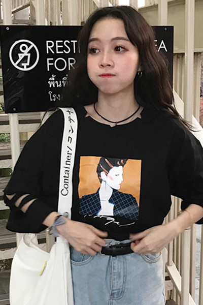 Шикозна дамска дълга тениска с илюстрация в два цвята