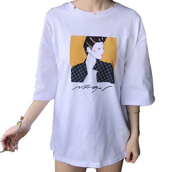 Шикозна дамска дълга тениска с илюстрация в два цвята