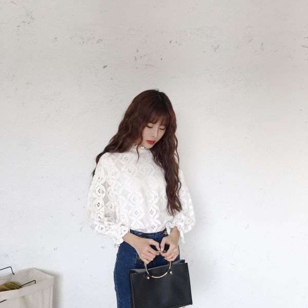 άνοιξη δαντέλα Γυναικεία μπλούζα με φαρδιά μανίκια