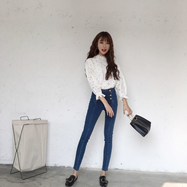 άνοιξη δαντέλα Γυναικεία μπλούζα με φαρδιά μανίκια