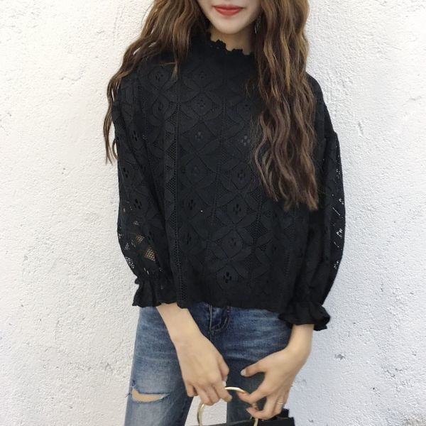 άνοιξη δαντέλα Γυναικεία μπλούζα με φαρδιά μανίκια