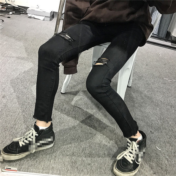 Спортни дамски скъсани дънкови панталони с висока талия 