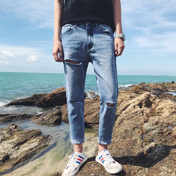 Мъжки пролетно-летни дънки - тъмни и светли с цепки