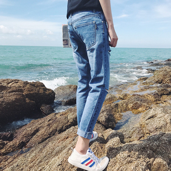 Мъжки пролетно-летни дънки - тъмни и светли с цепки