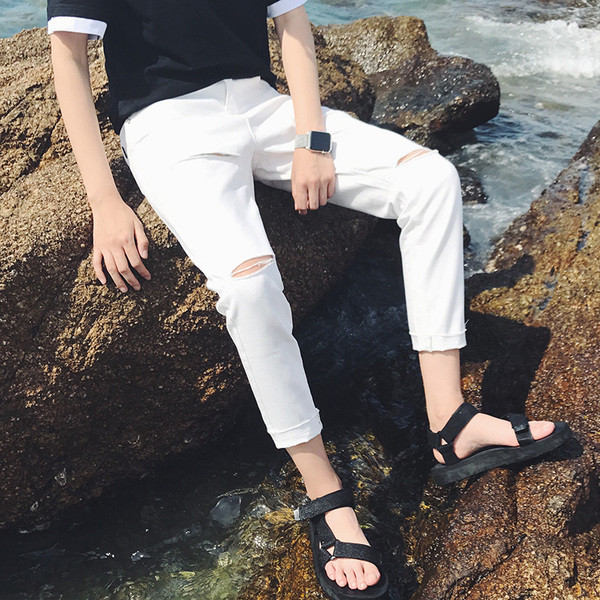 Мъжки пролетно-летни дънки - тъмни и светли с цепки