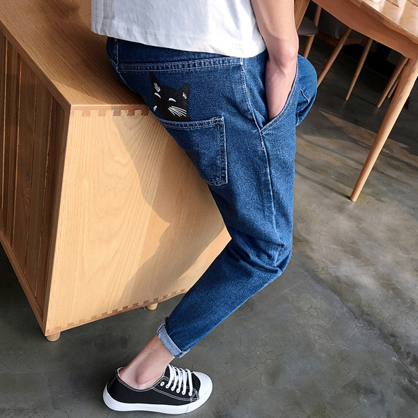 Мъжки дънки 7/8 тип шалвари, стеснени в долната част