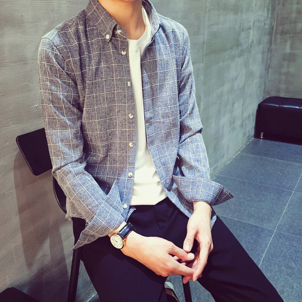 Страхотна карирана мъжка спортно-елегантна сива риза