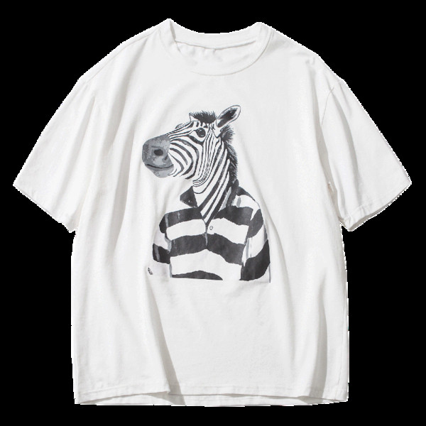 Модерна памучна блуза с илюстрирана зебра в бял и черен цвят