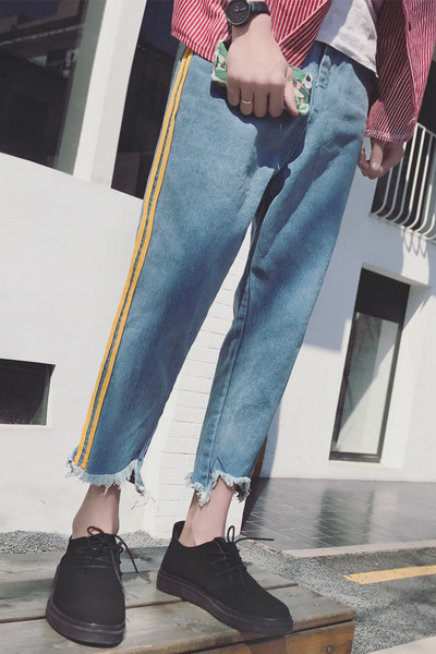 Отпуснати мъжки дънки тип панталон с ленти в 2 цвята