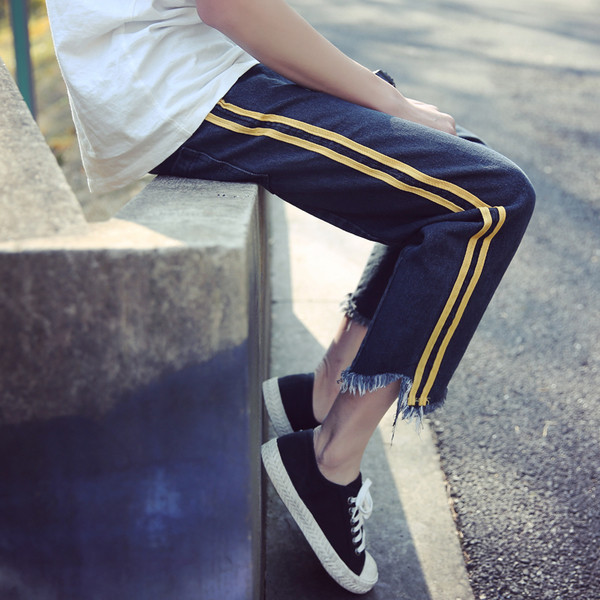 Отпуснати мъжки дънки тип панталон с ленти в 2 цвята