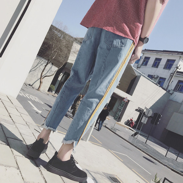 Отпуснати мъжки дънки тип панталон с ленти в 2 цвята