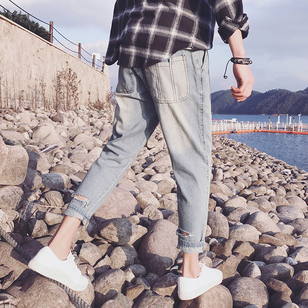 τζιν Casual ανδρών με σχισμές στο γόνατα και τα μοσχάρια - ανοιχτό ή σκούρο χρώμα