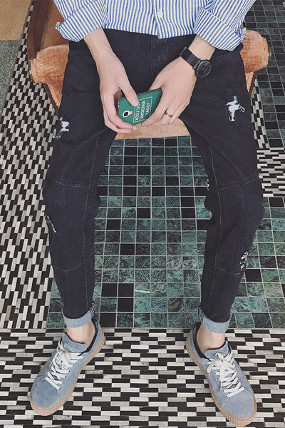 Нови модерни мъжки черни дънки 7/8