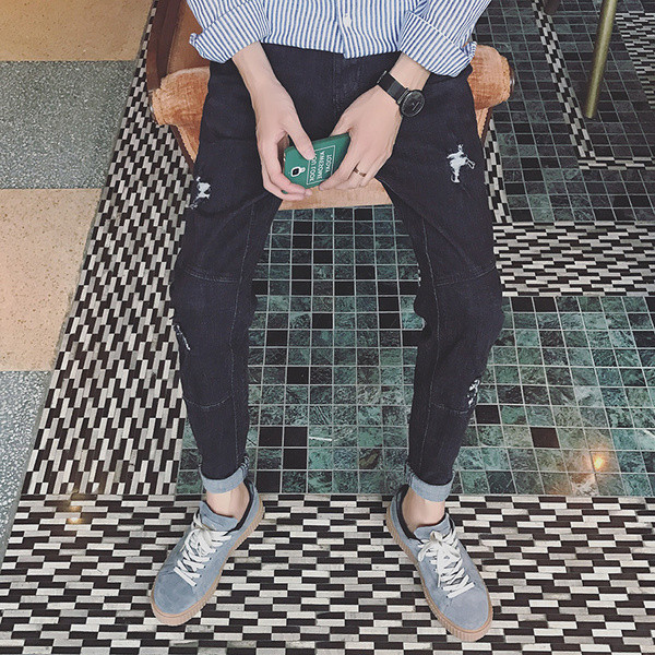 Нови модерни мъжки черни дънки 7/8