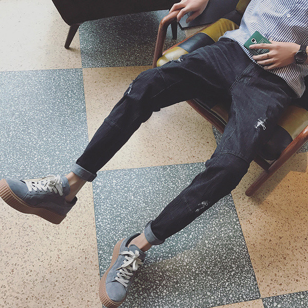 Нови модерни мъжки черни дънки 7/8