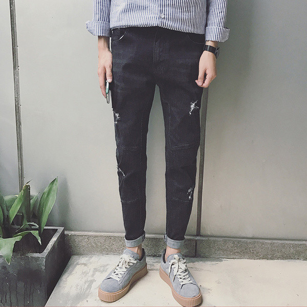 Нови модерни мъжки черни дънки 7/8