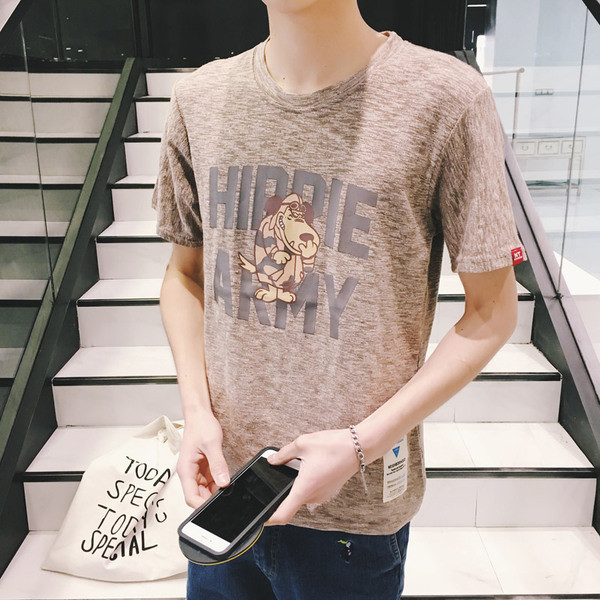 Чудесна мъжка блуза с къс ръкав и апликация куче