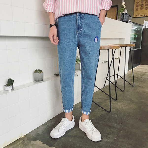 Σούπερ σύγχρονο αρσενικό στενό τζιν με πιγκουίνος εφαρμογή και υψηλή μέση