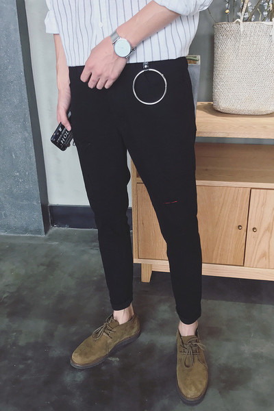 Μαύρο αρσενικό περιστασιακή φαρδύ παντελόνι 7/8