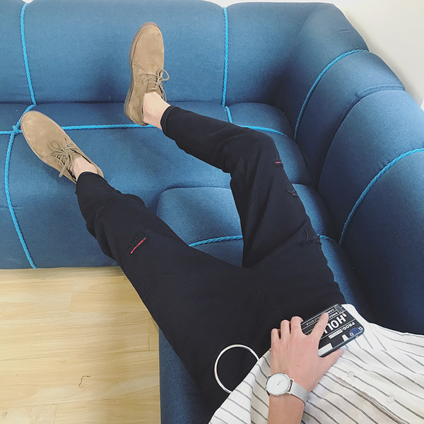 Μαύρο αρσενικό περιστασιακή φαρδύ παντελόνι 7/8