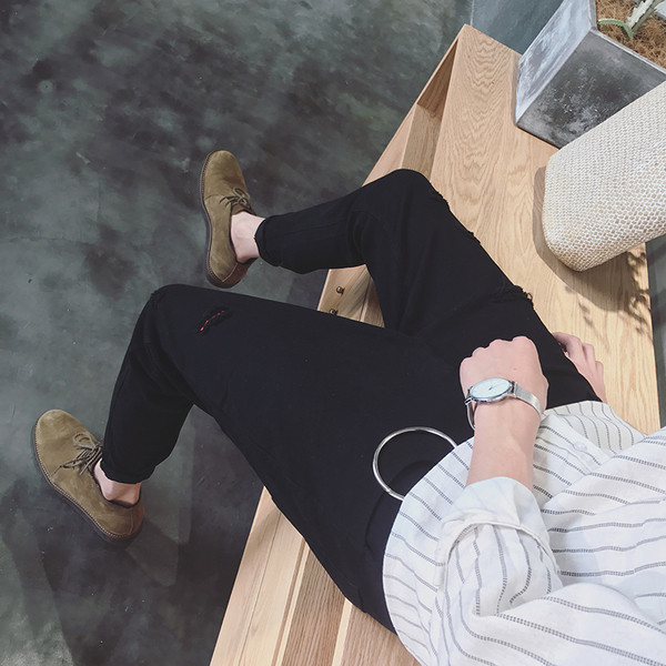 Μαύρο αρσενικό περιστασιακή φαρδύ παντελόνι 7/8