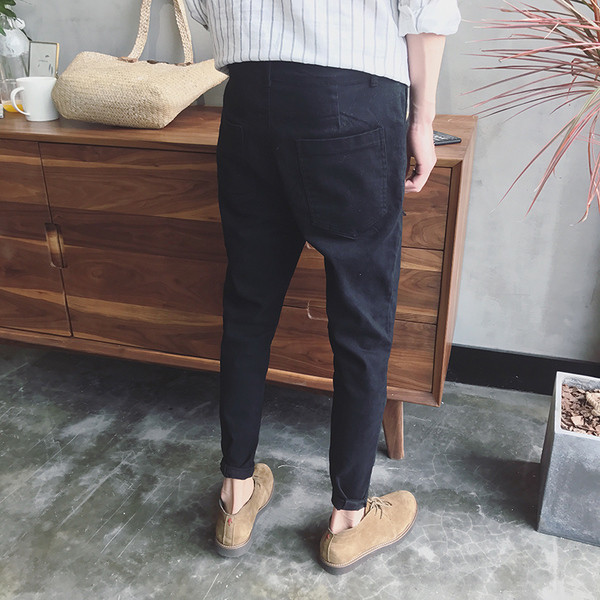 Μαύρο αρσενικό περιστασιακή φαρδύ παντελόνι 7/8