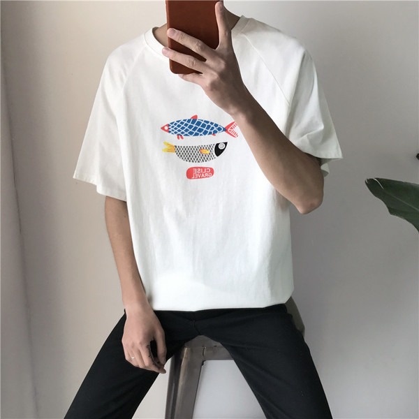 μακρύ πουκάμισο Κομψή άνδρες με κοντά μανίκια και απλικέ ψάρια