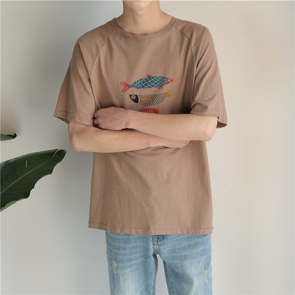 μακρύ πουκάμισο Κομψή άνδρες με κοντά μανίκια και απλικέ ψάρια