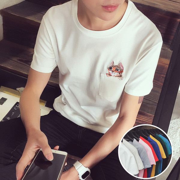 αντρικά πουκάμισα με κοντά μανίκια και απλικέ γατάκι σε πολλά χρώματα