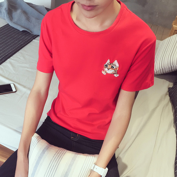 αντρικά πουκάμισα με κοντά μανίκια και απλικέ γατάκι σε πολλά χρώματα