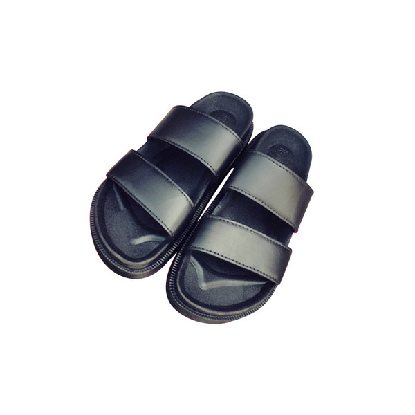 Черни кожени мъжки неплъзгащи се чехли