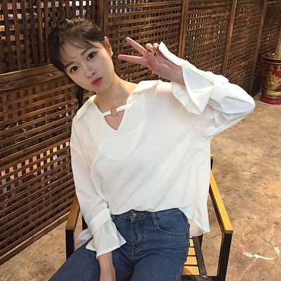 Широка женска копринена риза с обемист ръкав