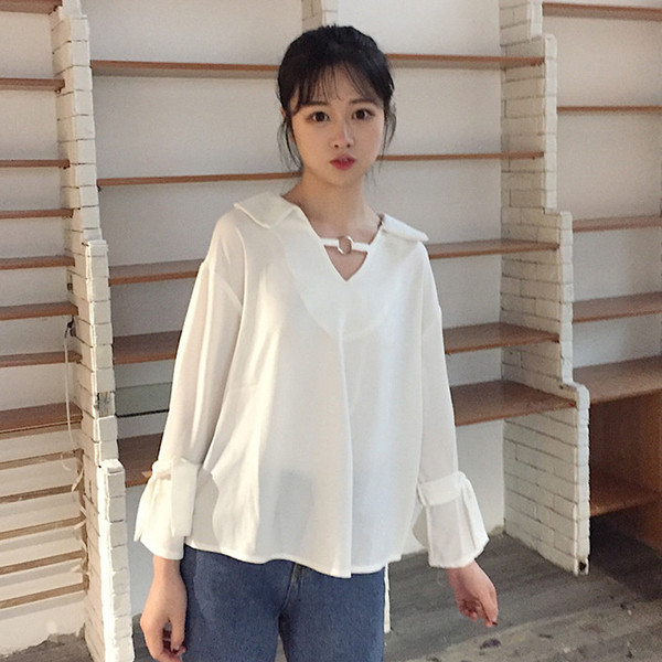 Широка женска копринена риза с обемист ръкав