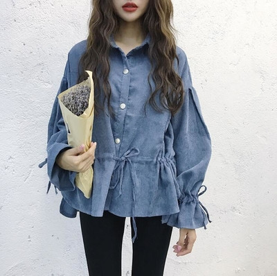 Дамска кадифена рипсена спортно-елегантна риза